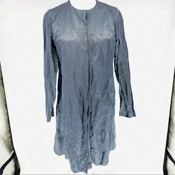 Eileen Fisher steel satin crinkle metallic jacket - Picture 1 of 12